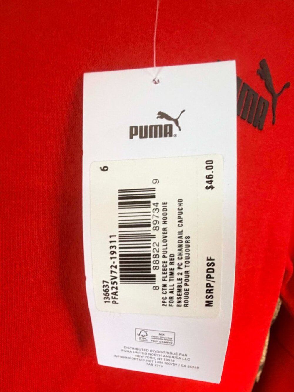 NWT PUMA Kids Size 6 Red Hoodie & Black Jogger 2 Piece Fleece Set $46 Retail - Picture 8 of 9